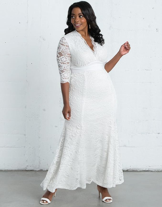 Kiyonna Women's Plus Size Amour Long Lace Wedding Gown